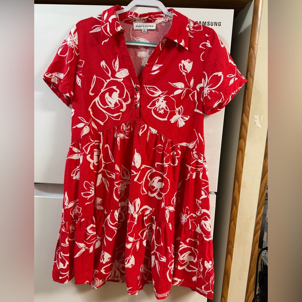 Emma & Michele Red and White Floral Dress